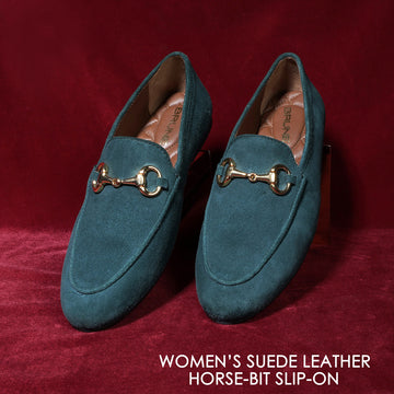 Women Slip-On Shoes in Green Suede Leather