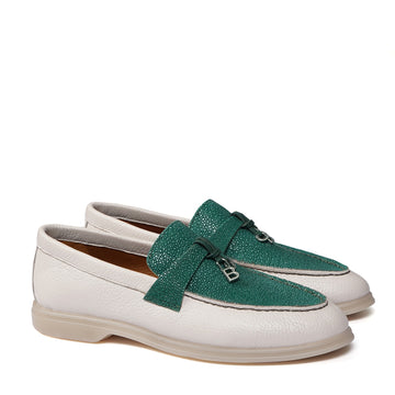 Women Yacht Slip-On Shoes in Stingray Green Leather