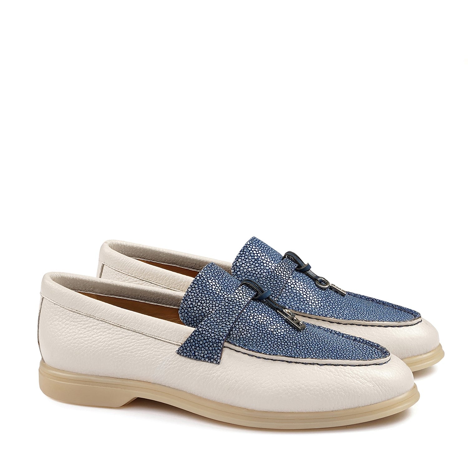 Women Yacht Slip-On Shoes in Stingray Blue Leather