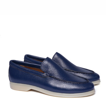 Women Yacht Slip-On Shoes in Textured Blue Leather