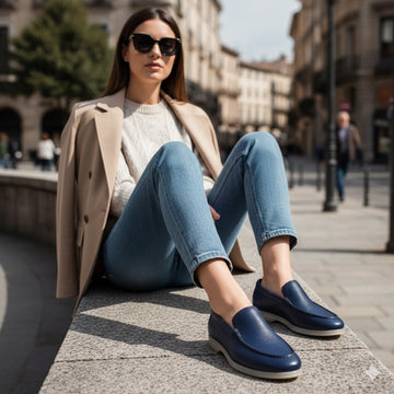 Women Yacht Slip-On Shoes in Textured Blue Leather