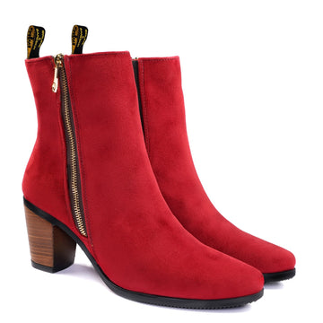 Ladies Ankle Boot with Wine Suede Leather