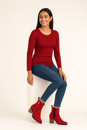 Ladies Ankle Boot with Wine Suede Leather