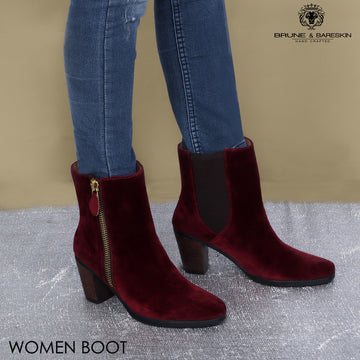 Ladies Ankle Boot with Wine Suede Leather