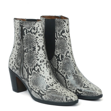 Black-White Snack Print Leather High Ankle Ladies Boots By Brune & Bareskin