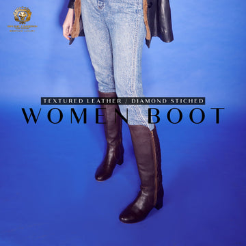 Dark Brown Ladies Long Boots Side Zip With Diamond Stitching Back Leather By Brune & Bareskin