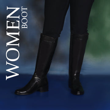 Women's Black Long Boot With Fixed Buckle Straps