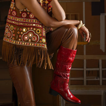 Red Forever Comfort Adjustable Buckle Straps ankle foldable ladies Boots By Brune & Bareskin