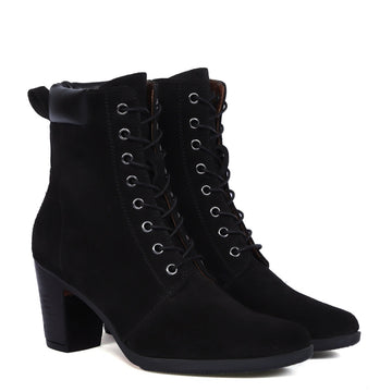 Women's Ankle Boot with pointed toe Black Suede leather