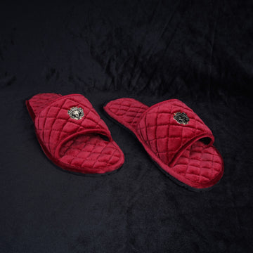 Women's Red Full Quilted Stitched Super Soft Italian Velvet Slide-in Slippers By Brune & Bareskin
