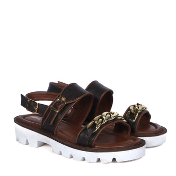 Chain Embellished Brown Sandal with White Chunky Sole