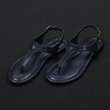 T-Strap Ladies Sandal in Navy Blue Leather