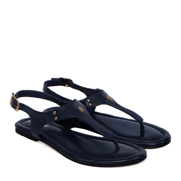 T-Strap Ladies Sandal in Navy Blue Leather