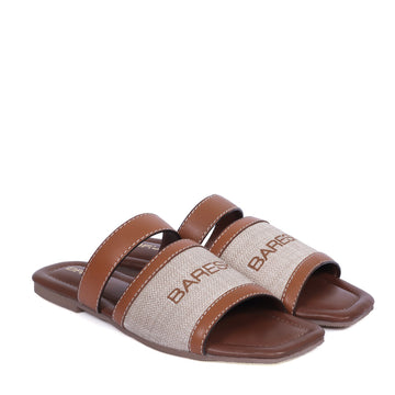 Double Band Flat Slippers In Tan for Women's