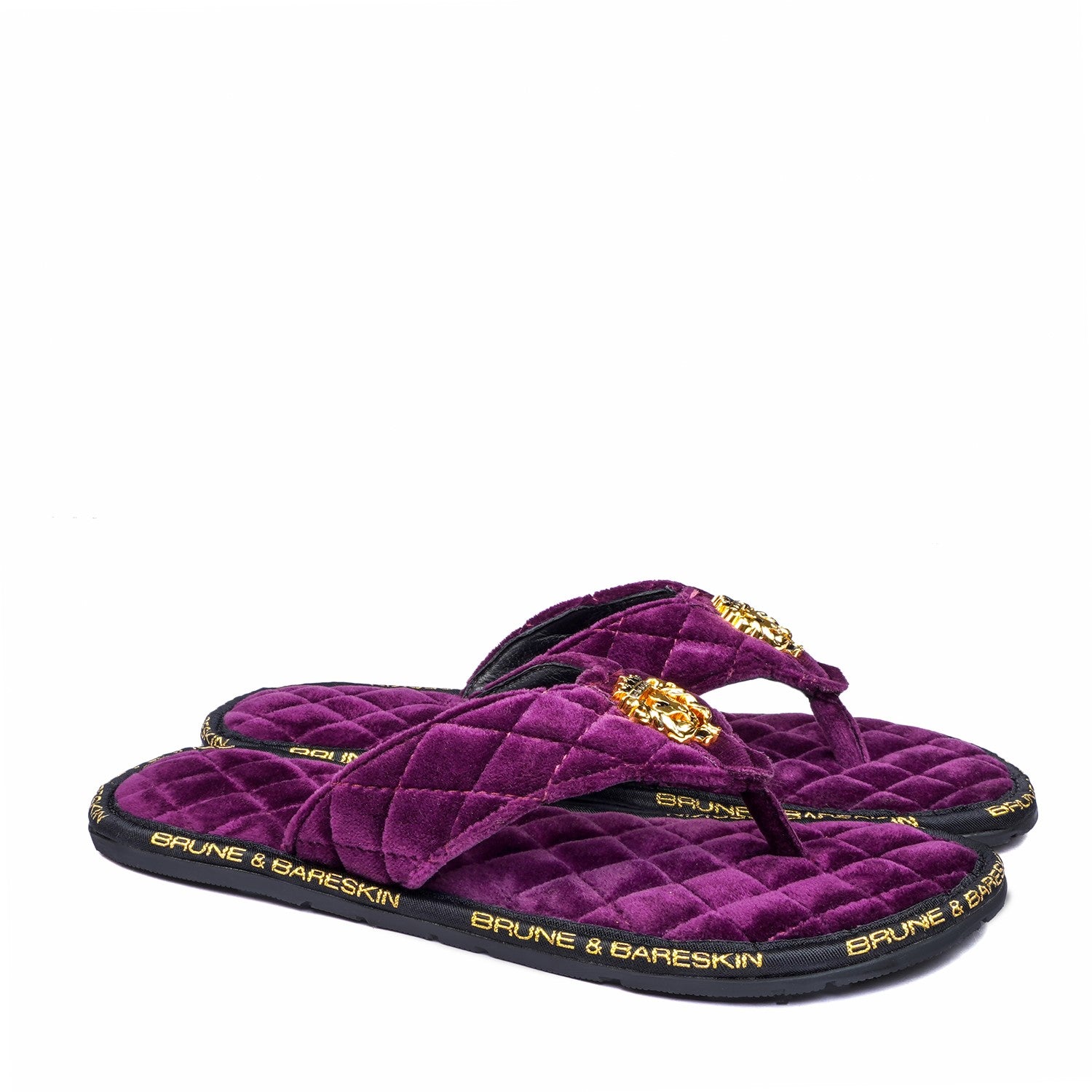 Women Purple Velvet Slippers with 3D Lion Logo