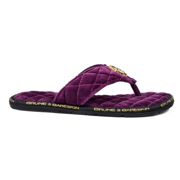 Women Purple Velvet Slippers with 3D Lion Logo