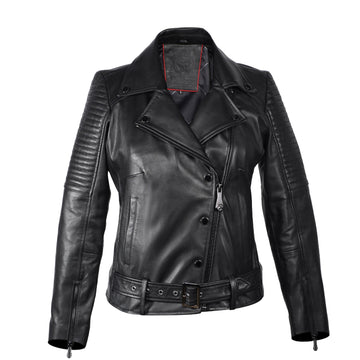 Black Leather Women Padded Sleeves Biker Jacket