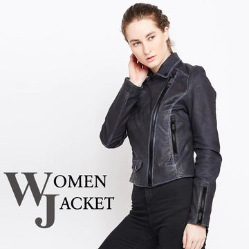 Grey Leather Full Sleeve Ladies Biker Jacket By Bareskin