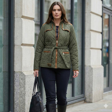 Premium Green Leather with Suede Detailing Puffer Waist Belt Jacket