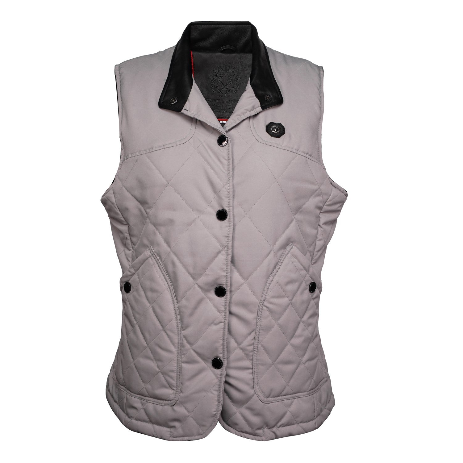 Diamond-Stitched Grey Vest with Leather Collar