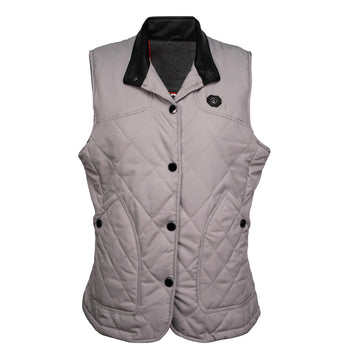 Diamond-Stitched Grey Vest with Leather Collar