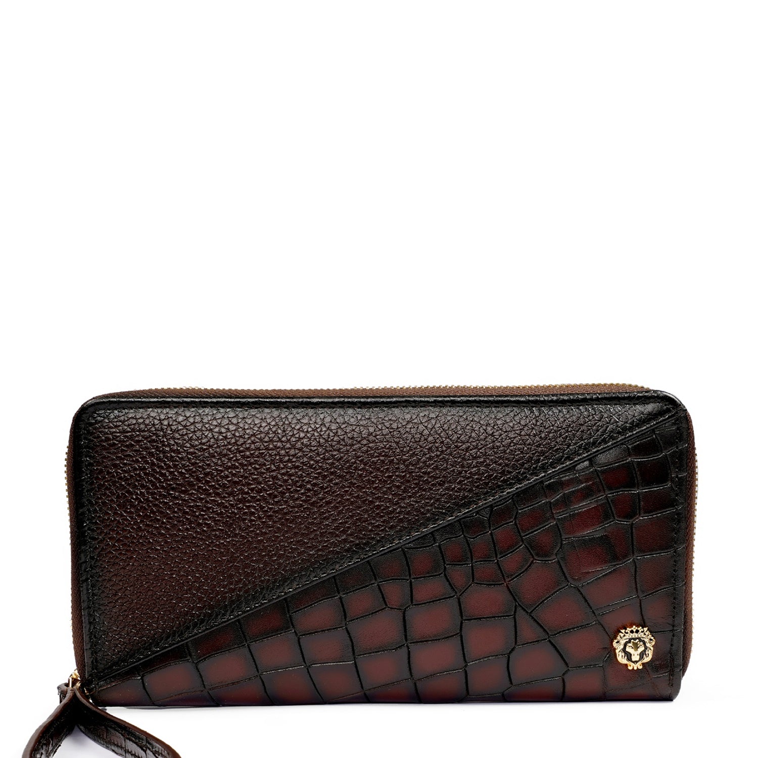 Ladies Clutch/Wallet in Dark Brown Center stitched Silhouette Deep Cut & Textured Leather