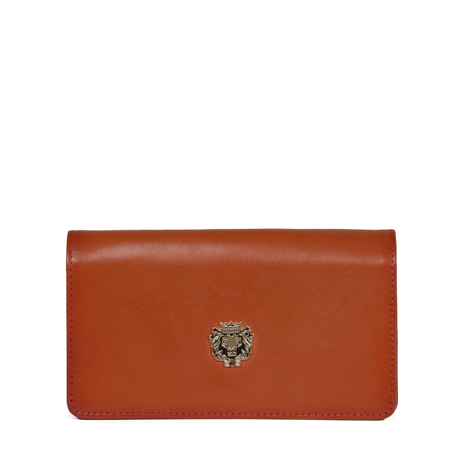 Tan Plain Soft Touch Genuine Leather Ladies Clutch/Wallet with Metal Lion Logo By Brune & Bareskin