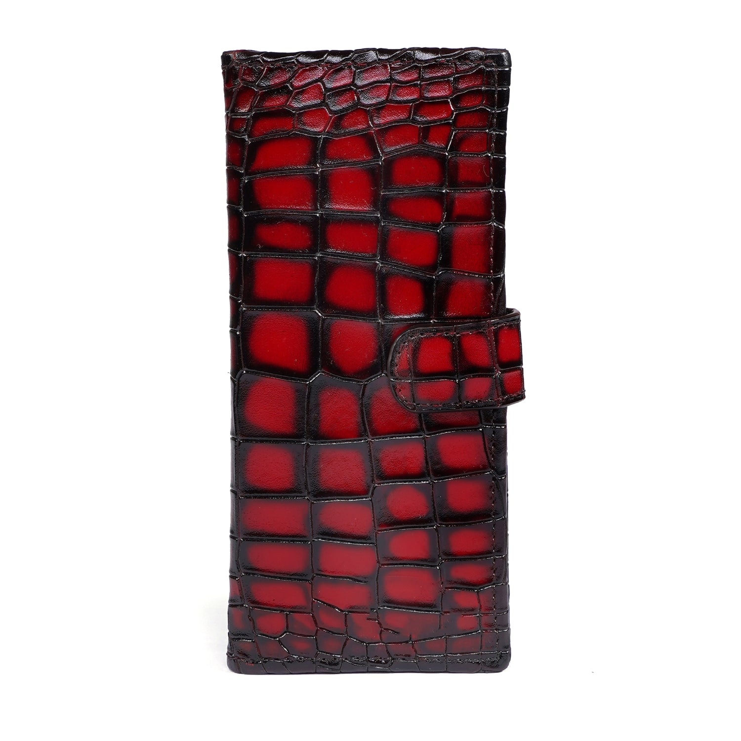 Burnished Wine Long Wallet in Deep Cut Leather with magnetic strap