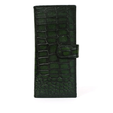 Smokey Finish Ladies Long Wallet in Dark Green Leather