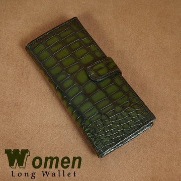 Smokey Finish Ladies Long Wallet in Dark Green Leather