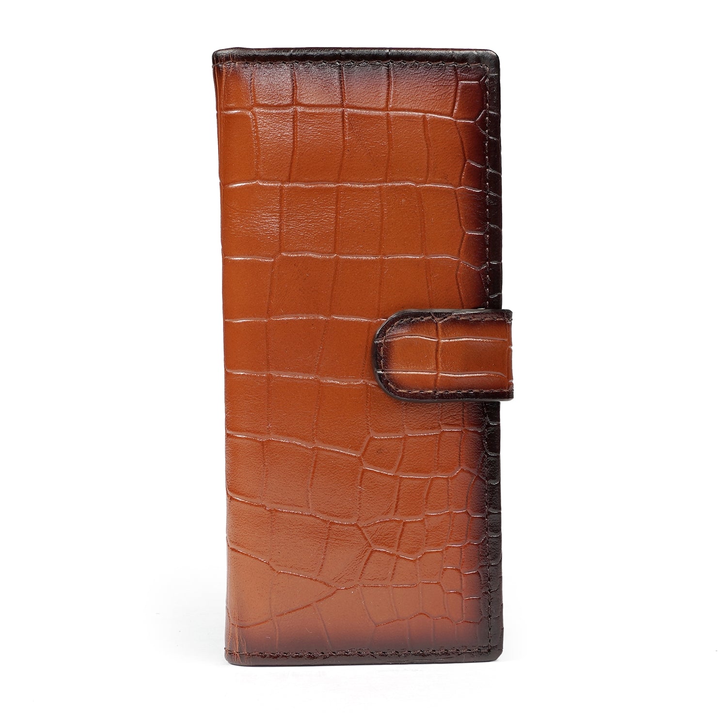 Tan Croco Print Leather Long Wallet