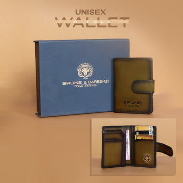 Olive Leather Wallet with Magnetic Strap