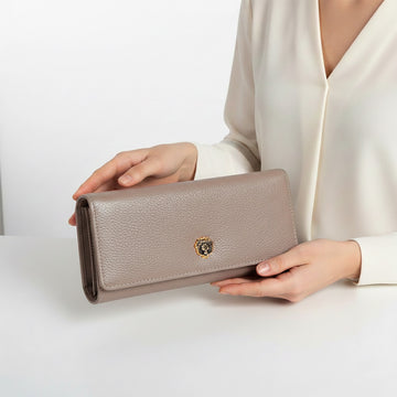 Luxe Grey Textured Leather Ladies Clutch/Wallet