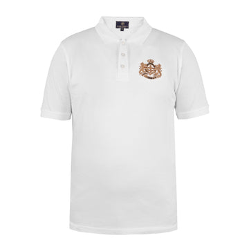 Premium White Polo T-Shirt with Royal Crest Embroidery