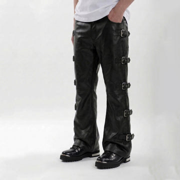 Mens Black Leather Biker Pants