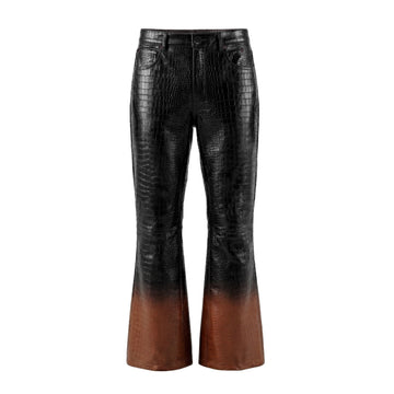Luxury Dual Tone Croco Embossed Leather Pants