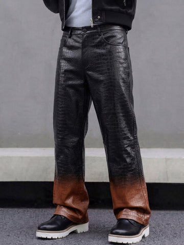 Luxury Dual Tone Croco Embossed Leather Pants