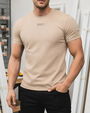 Bareskin Beige Muscle Fit Round Neck T Shirt