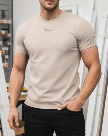 Bareskin Beige Muscle Fit Round Neck T Shirt