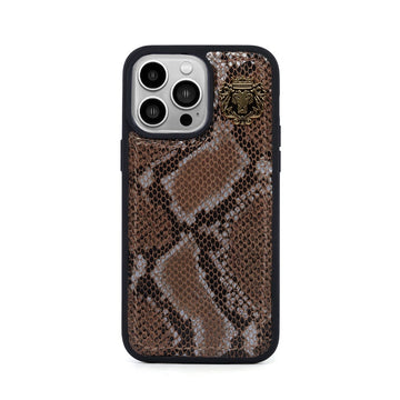 Leather Mobile Cover in Golden-Brown Snake Skin Textured
