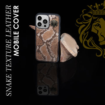 Leather Mobile Cover in Golden-Brown Snake Skin Textured