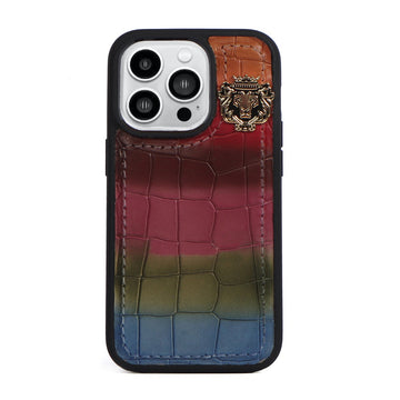 iPhone 13 & 14 Series Mobile Cover Exclusive Metal Lion Multi Color Leather