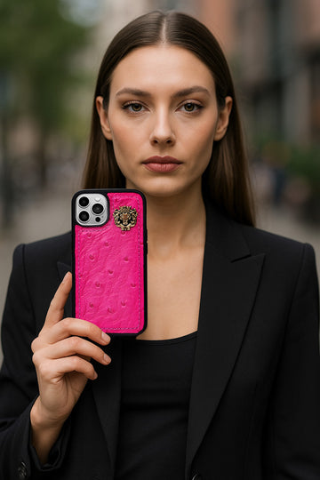 Apple iPhone Series Pink Mobile Cover in Real Ostrich Leather