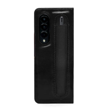Samsung Galaxy Mobile Cover with Pen Holder in Black Genuine Leather