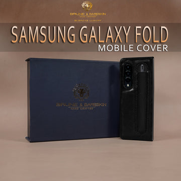 Samsung Galaxy Mobile Cover with Pen Holder in Black Genuine Leather