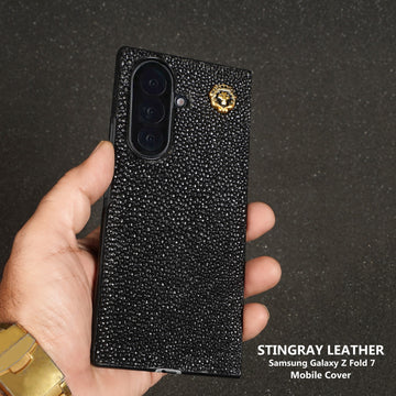 Samsung Galaxy Fold Mobile Cover in Luxury Black Stingray Fish Shining Leather
