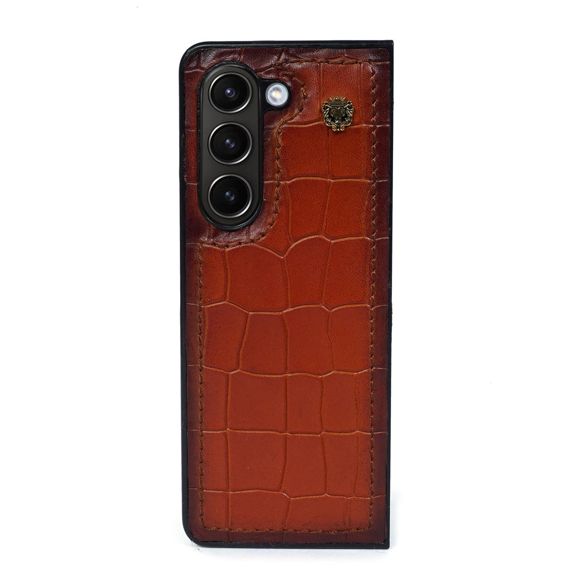 Fold 5 Mobile Case Cover with Tan Deep Cut Croco Textured Leather