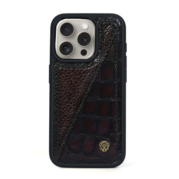 Dark Brown Mobile Cover Center stitched Silhouette Deep Cut & Textured Leather