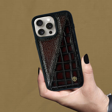 Dark Brown Mobile Cover Center stitched Silhouette Deep Cut & Textured Leather