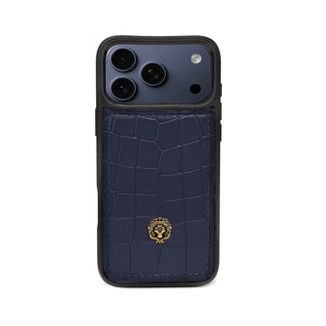 Luxury Navy Blue Croco Textured Leather iPhone 17 Pro & 17 Pro Max Mobile Cover